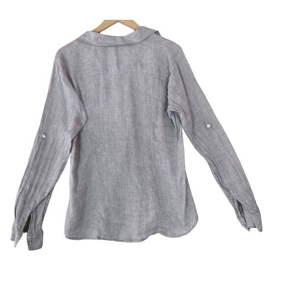 Saks Fifth Avenue Shirt Womens Fits S Greige 100% Linen Casual Long Sleeve - Picture 4 of 7